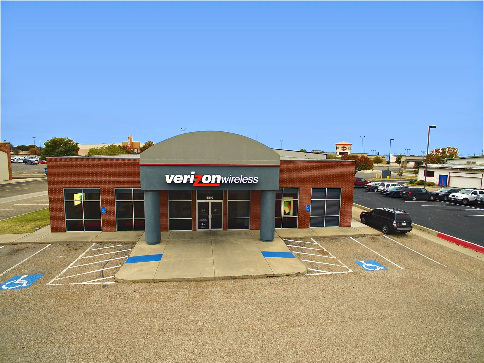 The Verizon store building on West Loop 289, photographed from a drone in 2017